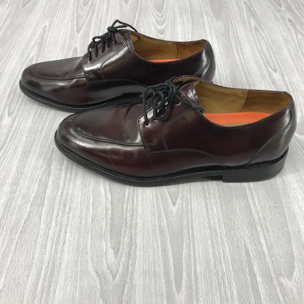 Cole Haan Grand.OS Mens Burgundy Leather Apron Toe Derby Dress Shoes C14204 10 M